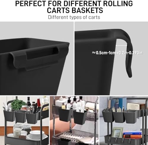 5 Pack Hanging Cup Holders, Multipurpose Rolling Cart Accessories Utility Cart Accessories For Art Craft Supplies, Space Saving Hanging Storage Basket Pencil Holder Makeup Organizers (Black) - Image 5