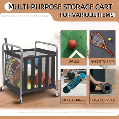 STORAGE MANIAC Ball Storage Bin Rolling Sports Ball Cart, Metal Garage Organizer Sport Rack Basketball Storage Cage for Garage or Gym, Indoor & Outdoor Sports Equipment Organizer - Image 5