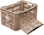 Bigant Heavy Duty Collapsible & Stackable Plastic Milk Crate-Medium Size, Tan, Stackable Open Front Organizer, Snap Lock Foldable Industrial Garage Storage Bin Container Utility Basket - Image 2