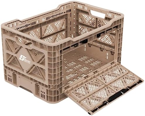 Bigant Heavy Duty Collapsible & Stackable Plastic Milk Crate-Medium Size, Tan, Stackable Open Front Organizer, Snap Lock Foldable Industrial Garage Storage Bin Container Utility Basket - Image 2