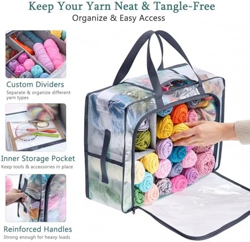 MYBAGZING Clear Yarn Storage Bags, 21" Large Flat Under Bed Yarn Organizer with Zipper & Handles, Stackable Knitting and Crochet Storage for Closet Shelves, Craft Room, Yarn Skeins, Hooks & Needles - Image 3