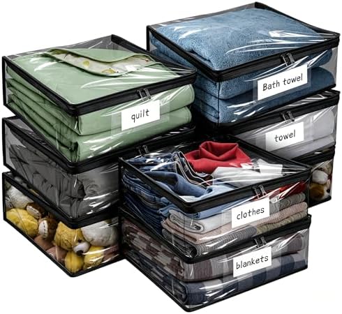 Plastic Storage Bags with Easy-Glide Zipper, Pack of 8, Durable Clear Vinyl Zippered Storage Bags for Clothes Sweaters Comforters Blankets Sheets Bedding (18 x 15 x 4 Inch, Transparent Black) by Kikerike