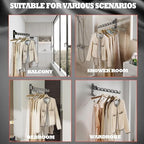 Dr.DJ Wall Mount Coat Hanger Holder Black Clothes Drying Organizer Rack Garment Hooks Aluminium Retractable Folding Indoor Wall Mounted Hanger Space Saver for Laundry Room Bedroom Black 2Pack - Image 3