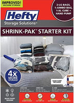 Hefty Shrink-Pak Starter Kit - 2 Large, 1 XL Cube, 1 Jumbo Vacuum Seal Storage Bag and Hand Pump – Space Saver Bags for Clothing, Pillows, Towels, or Blankets, 5 Pc Set by HeftyShrinkPak