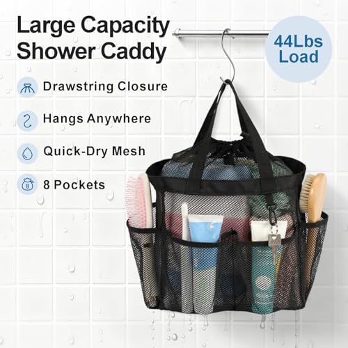 Mesh Shower Caddy Portable with Drawstring - 2-Handle Shower Bag for Dorm - Image 6