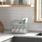 SONGMICS 2-Tier Pull Out Cabinet Organizers, Under Sink Organizer, Bathroom Organizer and Storage, Sliding Basket Drawers, Stackable for Kitchen, Bathroom, Metallic Silver UKCS017E01 - Image 2