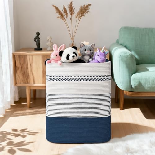 Laundry Hamper, 75L Tall Laundry Basket with Leather Handles, Rectangle Large Clothes Hamper for Organizing, Cotton Woven Laundry Baskets Storage Hampers for Bedroom, Nursery, Living Room - Image 4