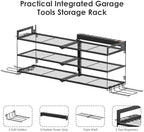 CCCEI Large Garage Tools Storage with Charging Station. Power Tool Battery Organizer Utility Shelf with Power Strip. 4 Drills Holder Wall Mount Rack, Black 3 Layer. - Image 4
