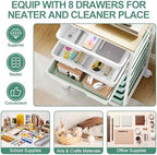 Storage Cart with 8 Drawers, Utility Cart with White Drawers and Wooden Tabletop, Craft Cart, Teacher Organization for Classroom, Storage Furniture, Office Organization, Green - Image 3