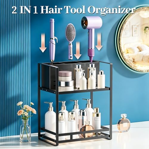 Bathroom Counter Organizer, Metal Vanity Shelf with Hair Dryer Holder - Image 4