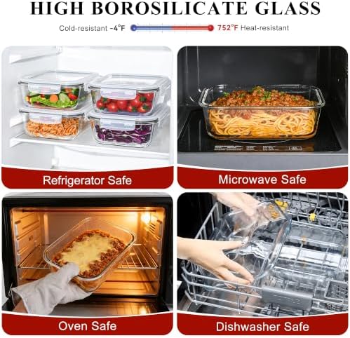 LOVYANXUE 4 Pack 52oz Large Glass Food Storage Containers with Lids, Meal Prep Containers, Glass Storage Containers with Airtight Lid for Storing, Heating, Serving, BPA-Free, Microwave & Oven Safe - Image 5