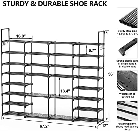 Mavivegue Extra Large Shoe Rack, 8 Tier 4 Rows 72-76 Pairs Big Tall Metal Shoe Shelf,Big Boot Rack Storage Organizer for Garage,Show Rack Shoe Holder Stand,Closet Rack Organizers and Storage - Image 2
