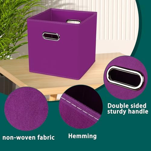 Black Foldable Storage Cubes Bins, Fabric Storage Box Cubes Organizer Baskets with Dual Handles for Home Organizer,Set of 3,(Purple) - Image 7