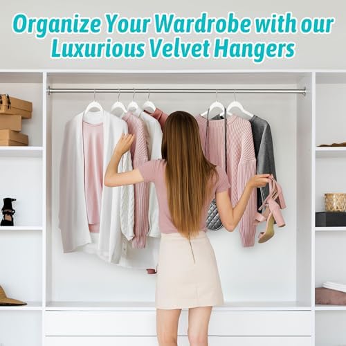 Sishynio Velvet Hangers 50 Pack, Non-Slip Slim Felt Clothes Hangers White | Space-Saving Closet Organization; Flocked Surface; 360° Swivel Hooks; For Shirts, Coats, Dresses, Blouses - Image 7