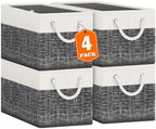 Fab totes Storage Bins 4-Pack, Foldable Storage Baskets for Organizing Toys, Books, Shelves, Closet, Large Storage Box with Rope Handles, Sturdy Organizer Bins, White & Black by Fabtotes