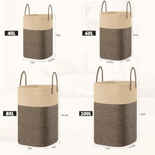 Laundry Basket,Woven Cotton Rope Laundry Hamper,Versatile Storage for Dirty Clothes,Baby Toys,and Blankets in Bathroom, Nursery,and Living Room (Jute, 80L) - Image 3