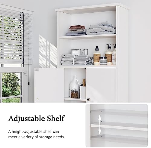 Over the Toilet Storage Cabinet for Bathroom, Extra Tall Over Toilet Storage, Space Saver W/Adjustable Shelf & Open Storage Shelf, 75in, White - Image 5