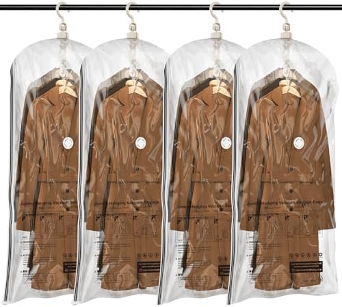 TAILI Hanging Vacuum Sealer Storage Space Saver Bags for Clothes, Suits, Coats or Jackets, 4 Pack Jumbo 53x27.6 Inches, Clear by TAILI