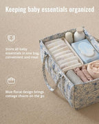 Blissful Diary Floral Diaper Caddy Organizer, Storage Basket, Blue Floral - Image 2
