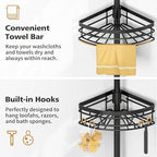 DAOYA Tension Pole Shower Caddy with Towel Bar - Corner Shower Caddy, Black - Image 2