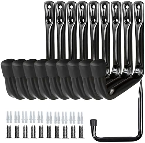 Dreecy 10 Pack Garage Storage J Utility Hooks, Heavy Duty J Utility Hooks Hangers for Garage Wall Hanging Garden Tools, Ladder, Bike, Hose, Black by Dreecy