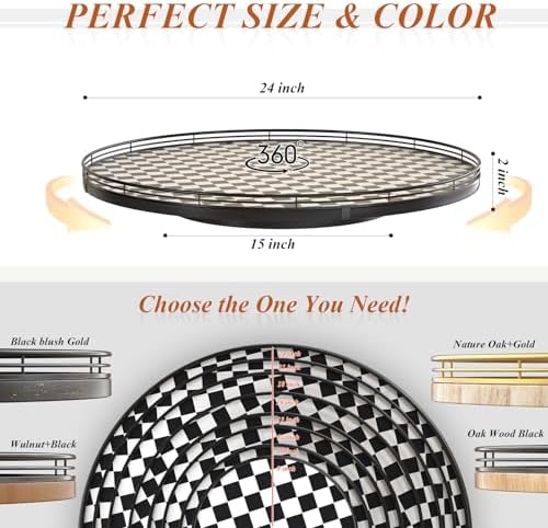 AMH 24-Inch Black and White Checkerboard Lazy Susan Decorative Tray - Image 6
