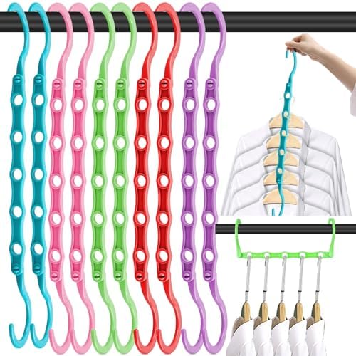 DUCOO Space Saving Hangers 10 Pack, Heavy Duty Magic Cascading Hanger Organizer with 5 Enclosed Anti-Slip Holes, Closet Organizers and Storage for Clothes, College Dorm Room Essentials, Multicolor by Unknown