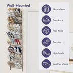 SWTYMIKI Over the Door Shoe Organizer - Adjustable 8 Tier Hanging Shoe Rack Organizer, Metal Heavy Duty Behind Door Storage or Wall Mount Shoes Shelf for Flats, Heels, Sneakers, Boots, Black - Image 4
