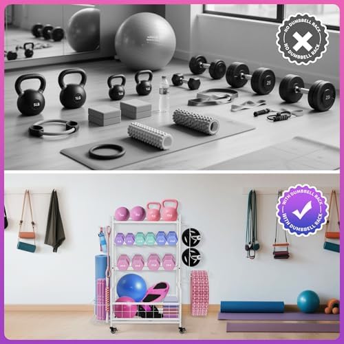 Dumbbell Rack, Weight Rack for Home Gym Dumbbells, Adjustable Barbell Rack for Kettlebells Yoga Mat & Balls, Sports Equipment Organizer Storage Rack - Image 5