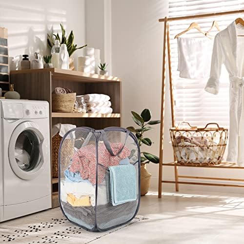 BATTOO Deluxe Strong Mesh Pop up Laundry Hamper Basket with Side Pocket Foldable Hamper for Laundry Room, Bathroom, Kids Room, College Dorm or Travel Black + Grey - Image 6