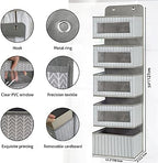 Over the Door Hanging Organizer with 5 Large Pockets - Wall Mount Pantry Storage with Clear PVC Window & 2 Big Metal Hooks for Closet,Bathroom,Nursery,Bedroom,Dorm,Baby Diapers,Kids Toys (Gray) - Image 4