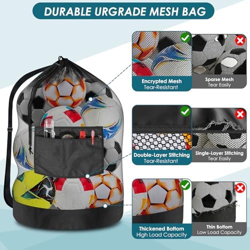 BROTOU Extra Large Soccer Ball Net Bag, 40" x 30" Drawstring Mesh Ball Bag - Image 4