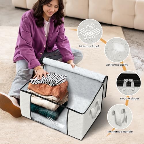 Fab totes 6 Pack Storage Bags for Clothes Blanket Storage Bins with Lids | Foldable Closet Organizers with Zippers,Window and Handles,Fabric Storage Bins for Sweater,Comforter,Bedding,Dorm essentials - Image 4