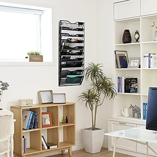 EASEPRES 10 Pocket Mesh Hanging Wall File Organizer, Wall Mounted Mail Paper Document Folder Holder, Clipboard Storage Organization Magazine Rack with Nametag Label for Office Home School, Black - Image 6