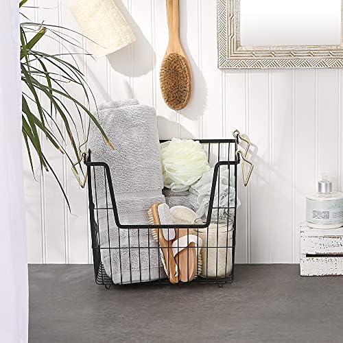 DII Metal Wire Utility Storage Bin, Large Rectangle, 13x10x11", Black/Gold - Image 4