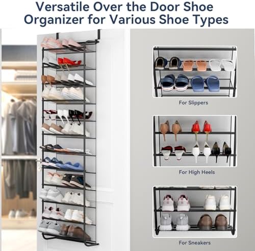 Whitmor 36 Pair Over The Door Shoe Organizer, 12 Tier Hanging Shoe Organizer, Heavy Duty Metal & Mesh Shoe Holder, Hanging Shoe Rack for Closet Organizer, 74" L x 21.7" W x 7.5" H, Matt Gunmetal - Image 4