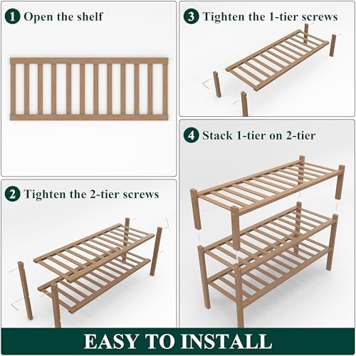 Smiry Bamboo Shoe Rack, 14 Vertical Slats, 3 Tier - 26.8" Wide, Walnut - Image 5