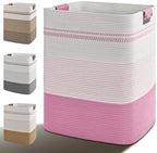 Laundry Hamper, 95L Tall Laundry Basket with Leather Handles, Rectangle Large Clothes Hamper for Organizing, Cotton Woven Laundry Baskets Storage Hampers for Bedroom, Nursery, Living Room by Degeyoyo
