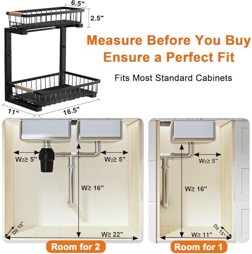 REALINN Under Sink Organizer, 2 Pack Height Adjustable Under Sink Organizers and Storage, 2 Tier Pull Out Drawer Cabinet Storage for Kitchen Bathroom - Image 2