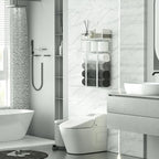 Towel Racks for Bathroom, Bathroom Shelf Over Toilet,Floating Shelves with Towel Rack Paper Holder Storage Basket,Floating Shelves for Wall Decor,White - Image 2