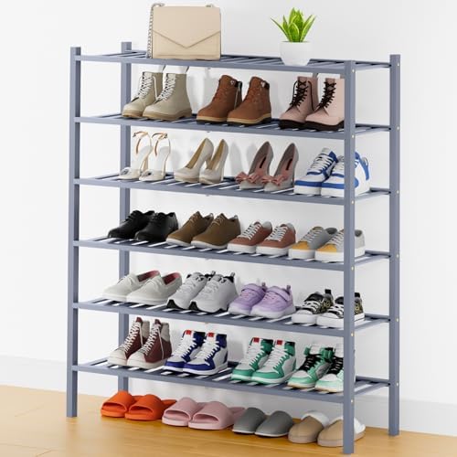 Smiry Bamboo Shoe Rack, 16 Vertical Slats, 6 Tier - 33.7" Wide, Grey by Smiry