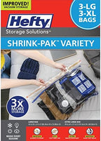 Hefty Shrink-Pak Vacuum Storage Bags - Space Saver for Under Bed Storage, Clothing and Comforters, Odor Resistant, 3X More Storage Space - 3 Large, 3 XL Bags by HeftyShrinkPak