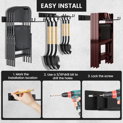 Folding Chair Rack,Metal Folding Chair Storage Rack - 2-Pack,Heavy Duty Design,Garage Organization & Foldable Chair Hanger - Image 6