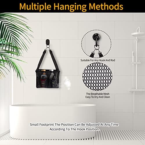 4 Storage Pockets Adjustable Hanging Mesh Bathroom Bag, Shower Caddy College with Hooks, Applied to College Dorm Rooms, Gym, Swimming and RV Travel (Black) - Image 5