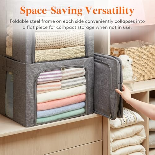 Lifewit 3 Pack Clothes Storage Bins with Metal Frame, Stackable Storage Box - Image 6