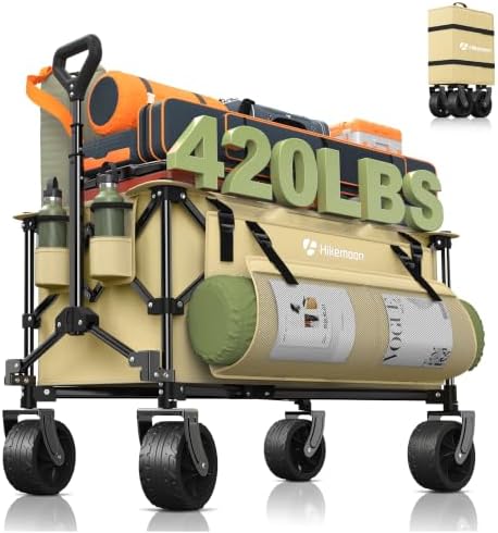 HIKEMOON 150L Collapsible Wagon Compact with Big Wheels, 420LBS Khaki by Unknown