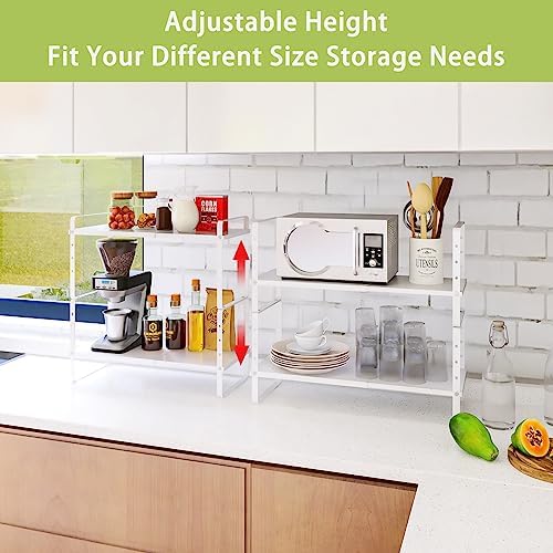 Across-Star Expandable Cabinet Shelf Organizer Rack, Stackable Kitchen Counter Storage Shelves Stand, Adjustable Height Pantry Shelf Spice Rack (White, 1 Pack) - Image 2