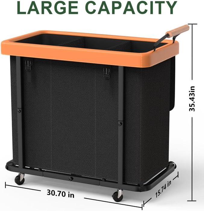Laundry Hamper 3 Section with Lid,230L Rolling Dirty Clothes Hamper Black - Image 6