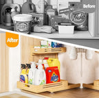 Banlilu Under Sink Organizer, Pull Out Cabinet Organizer, 2 Tier Slide Out Sink Shelf Cabinet Storage Shelves, Storage for Kitchen Bathroom, Natural Premium Bamboo Wood - Image 5
