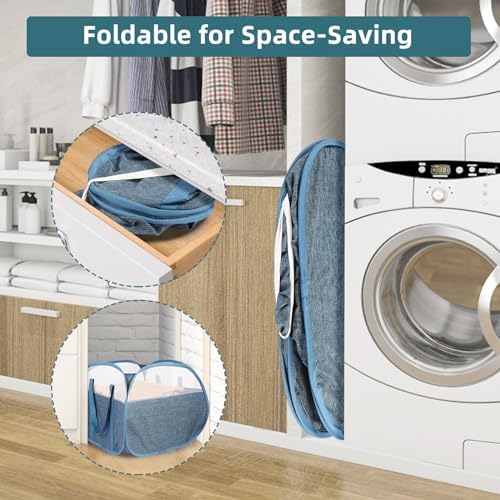 Durable Collapsible Laundry Basket, 90L Clothes Hampers for Laundry, Foldable Laundry Basket with Handles, Tear-proof Pop Up Hampers for Bedroom, Bathroom, Kids Room, Dorm, Travel or Campout Blue - Image 5